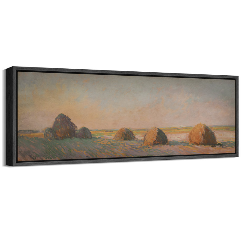 Idoliques meules de foin dans un champ au coucher du soleil, art moderne, H 20 po x l 60 po, Noir, noir, noir, noir