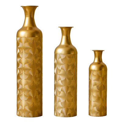 3 Pack Gold Metal Vase Set,not Waterproof