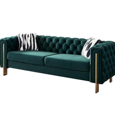 Velours po, l 84,25 po, avec pieds dorés et fabrication pour fiabilité, panneaux latéraux arrière l 84,25 po, tissu métallique