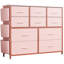 Commode en tissu à 10 tiroirs avec structure en métal, rangement avec poches latérales et crochets-289612368