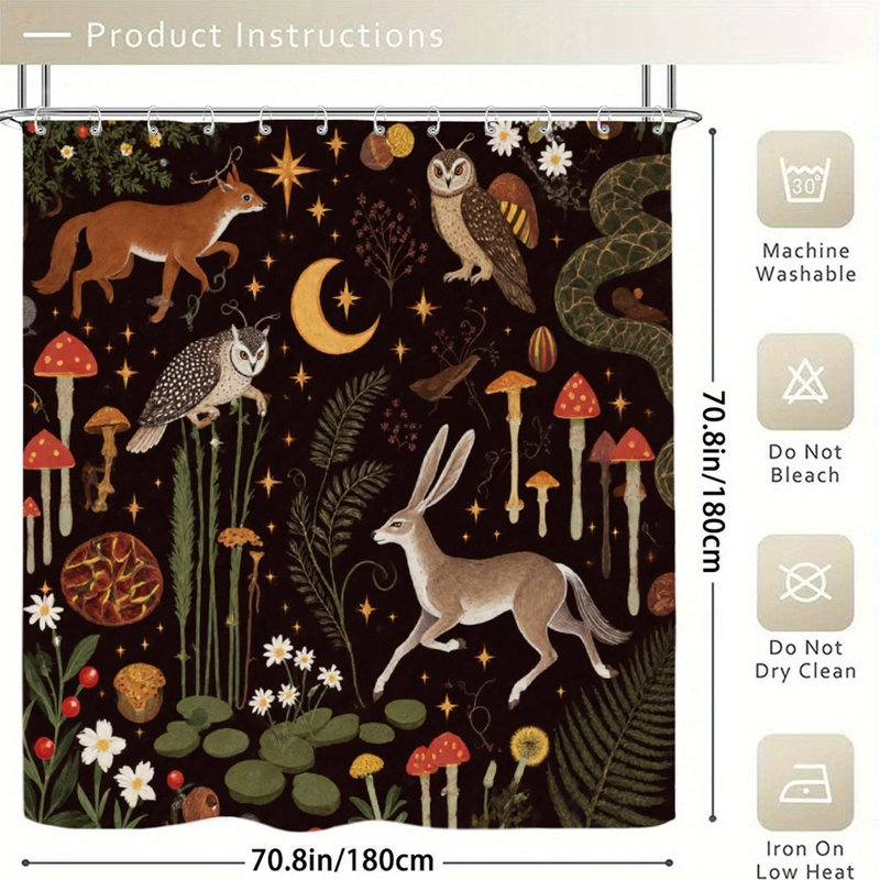 Rideaux de douche Woodland Creatures & Night pour salle de bain, 71 po x 71 po