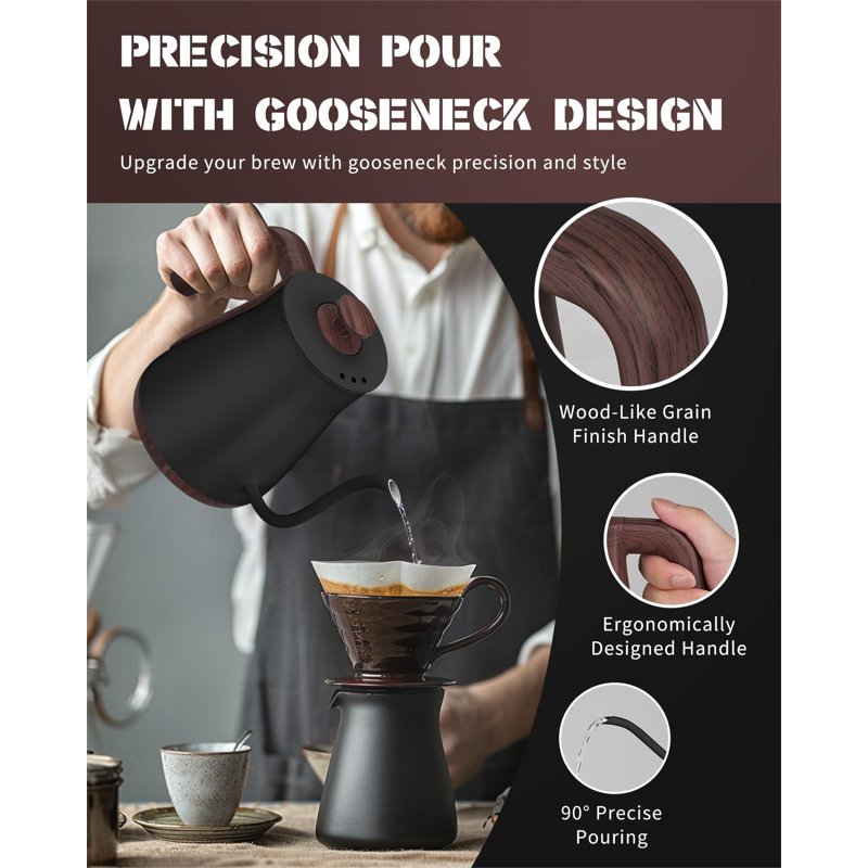 Matte Black Stainless Steel Electric Gooseneck Kettle with LED Display