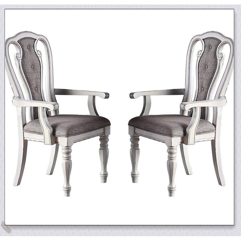 Ensemble de salle à manger 9 pièces transitionnel avec plateau en chêne, chaises blanc antique et sièges rembourrés pour une salle à manger élégante