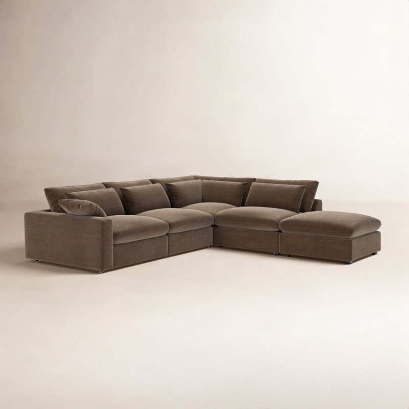 Remy 5-Piece Modular Chaise Sectional, Right Hand Facing, Nave Bark Performance Distressed Velvet