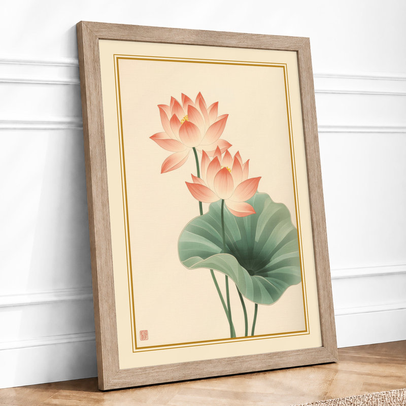 Lotus Blossoms Botanical - Framed Print, A4 - 29.7 x 21.0 cm, Oak