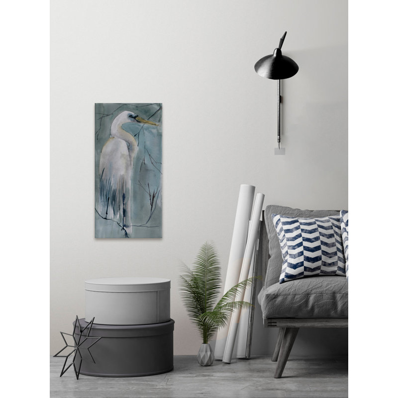 Héron blanc - reproduction sur toile, H 24 po x l 12 po x P 1,5 po