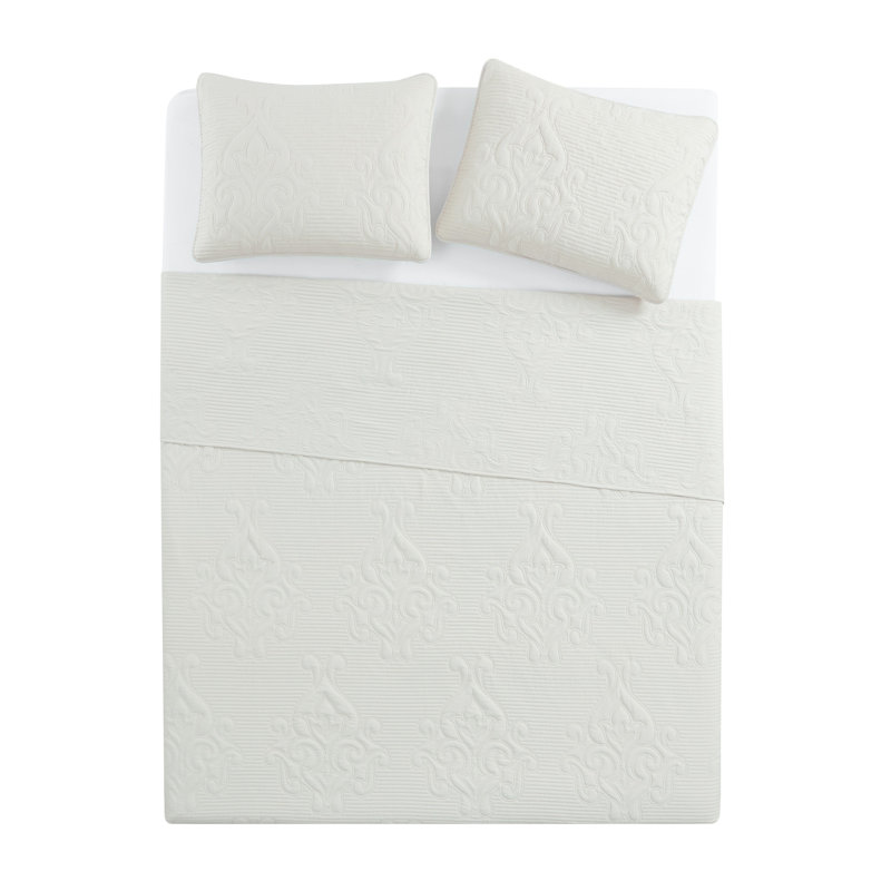 Ensemble de courtepointe en microfibre damassé pinsonic 3 pièces VCNY Home Solomun, Ivoire