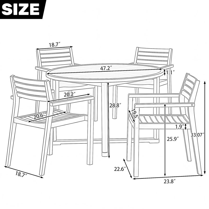 Ensemble repas pour 4 personnes Cotswald, Gris clair, Marron clair