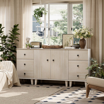 Buffet, armoire de rangement moderne 4 en 1 à 4 portes avec 2 tiroirs et tablette réglable, buffet pour le salon, la cuisine, le vestibule