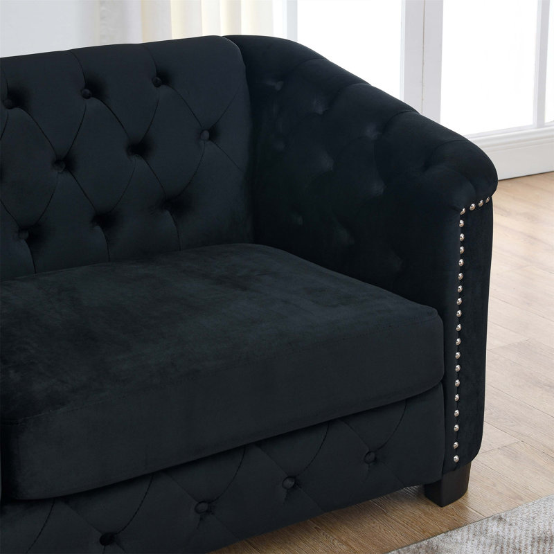 Causeuse Alexandrie, Velours noir, 2, H 30 po x l 59 po x P 31,5 po