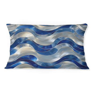 Coussin lombaire bleu Mid-Century rétro Glam Waves I - Mid-Century