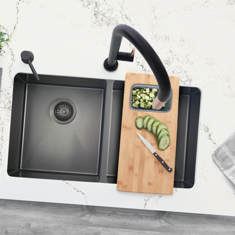 Stylish 18 inch Over the Sink Bamboo Cutting Board with 1 Collapsible Container