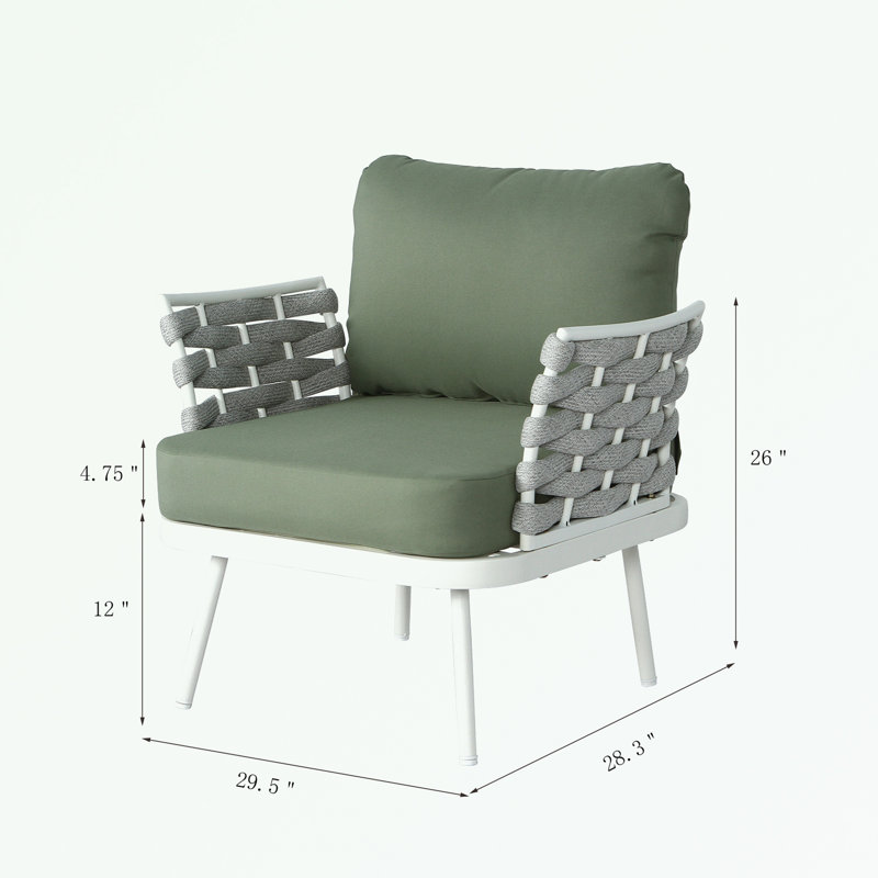 Ensemble de 2 fauteuils club en acier avec coussins moelleux, Coussin vert / panneau blanc cassé