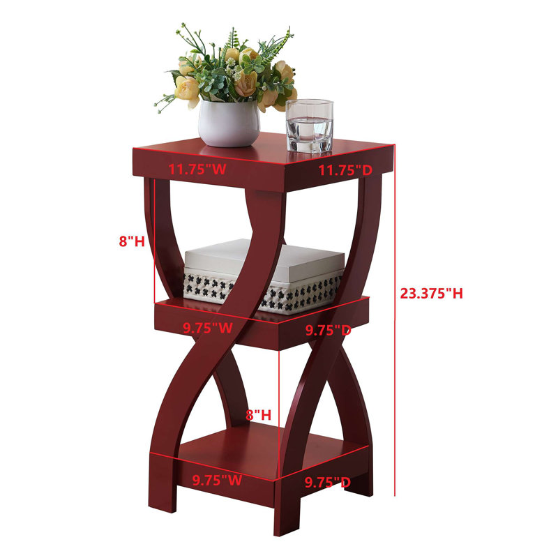 Red Wood 3-Tiered Curved Leg End Table
