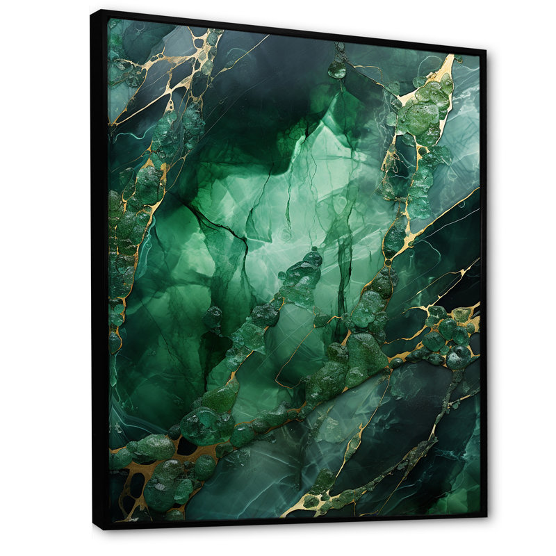 «Green Crystal Geode Fusion» sur impression sur toile, Cadre flottant noir, H 32 po x l 16 po x P 1 po