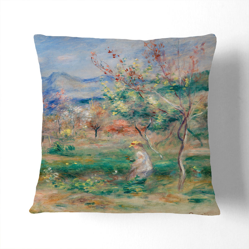 Girl In A Landscape Square Throw Cushion, 40cm H x 40cm W x 15cm D, Black