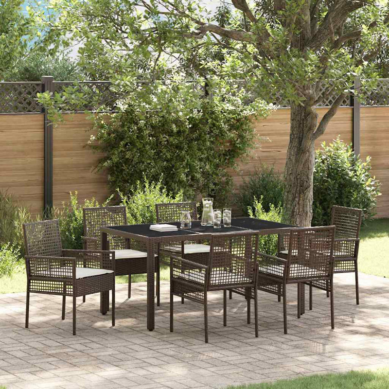 6 - Person Patio Dining Set with Rectangular Table, Brown/Cream White