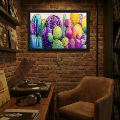 Plantes et fleurs, impression de motif de cactus coloré
