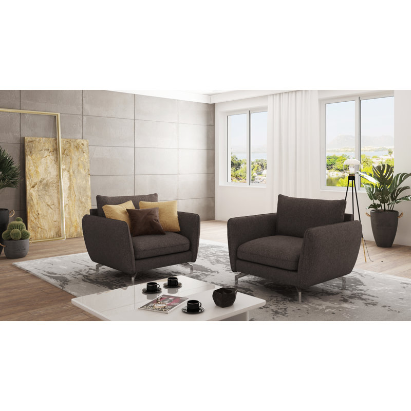 Modern Armchair  with Silver Metal Legs, Brown - Khaki