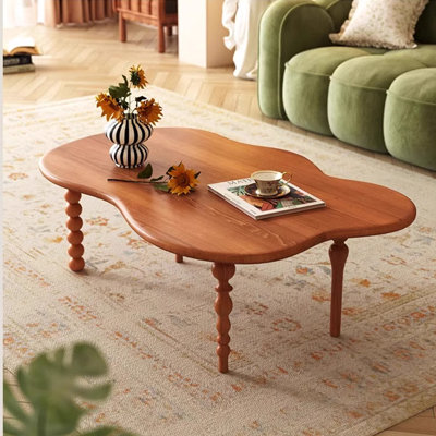 Retro Cherry Wood Colour Solid Wood Free form Coffee Table