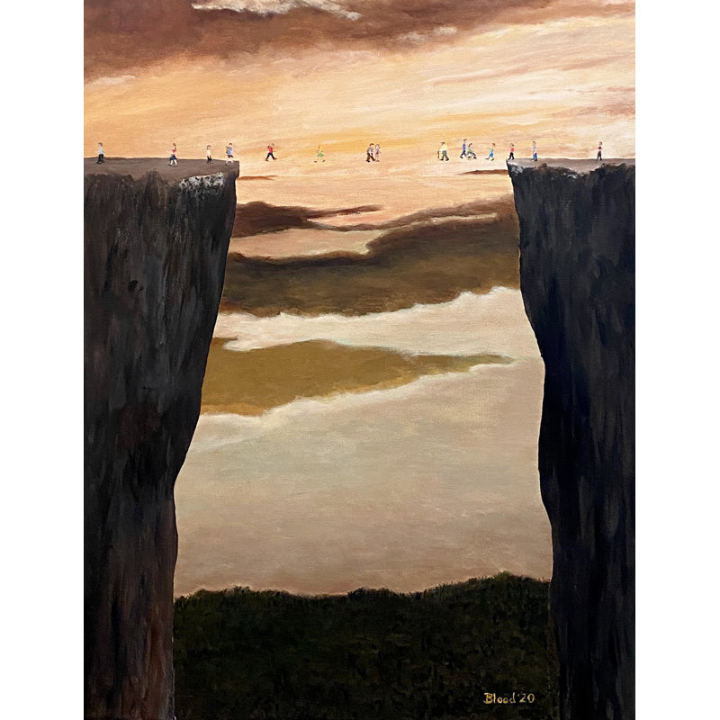 «The Crossing» par Tom Blood - Peinture, H 31,25 po x l 25,25 po, Papier avec cadre noir