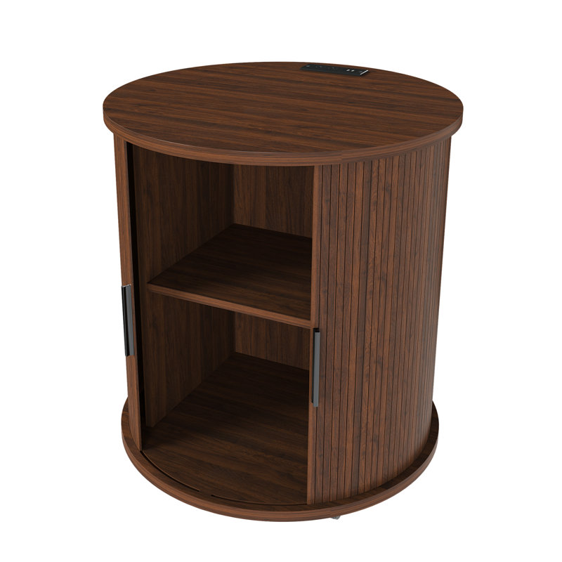 Modern Walnut Nightstands With Built-in Charging Station And Storage