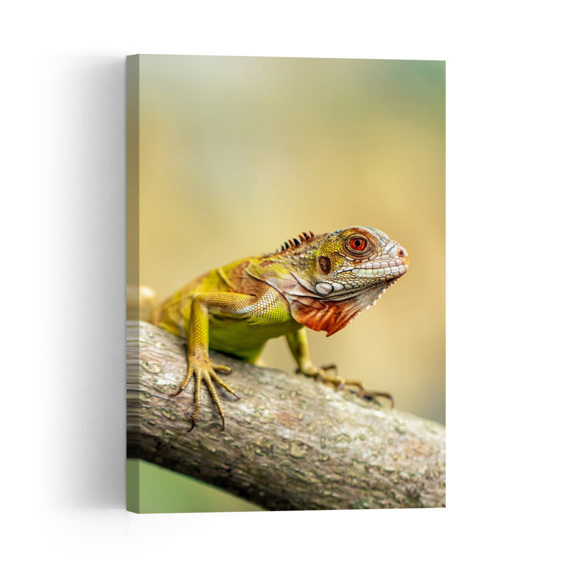 Vibrant Green Iguana Abstract Lizard Landscape Nature Wall Art Print by Fauzan Maududdin - Print, 45.72cm H x 30.48cm W