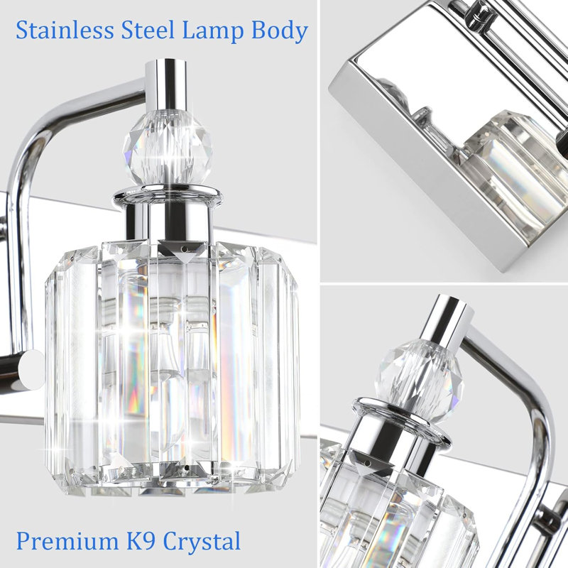 Luminaire de meuble-lavabo moderne avec miroir en cristal pour salle de bain K9, installation câblée, homologué UL, compatible avec douille E26