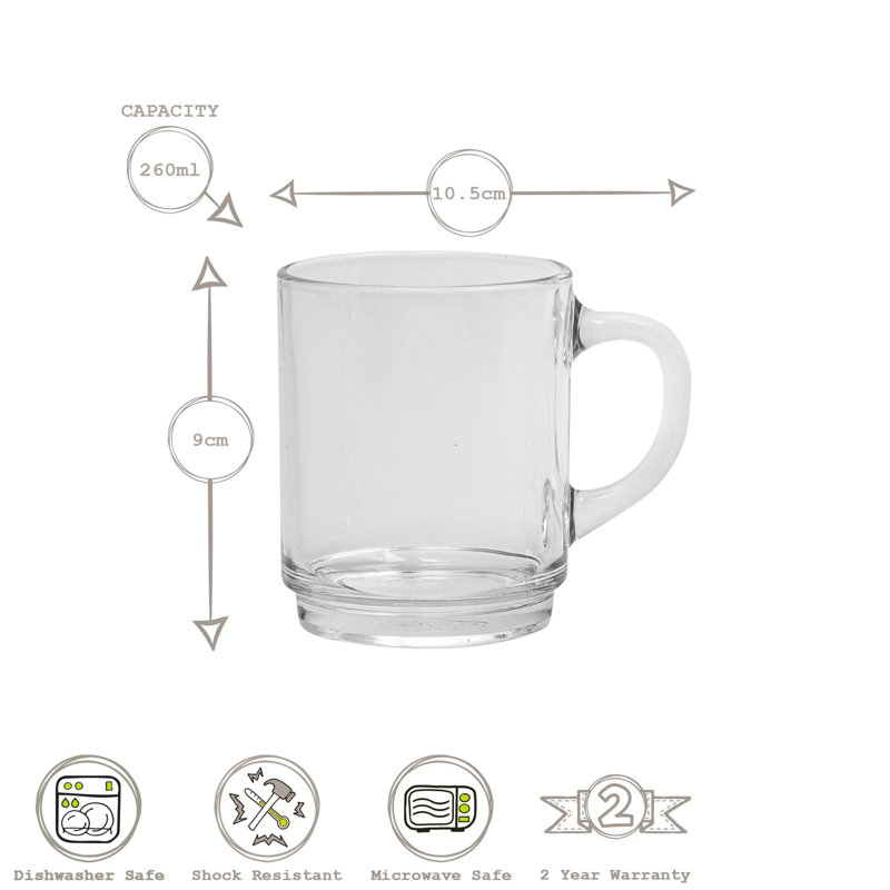 Duralex Versailles Glass Coffee Mugs - 260ml - Pink, Sapphire