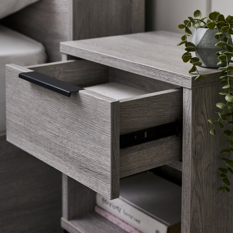 Yonkers 35cm W Manufactured Wood Bedside Table, Grey