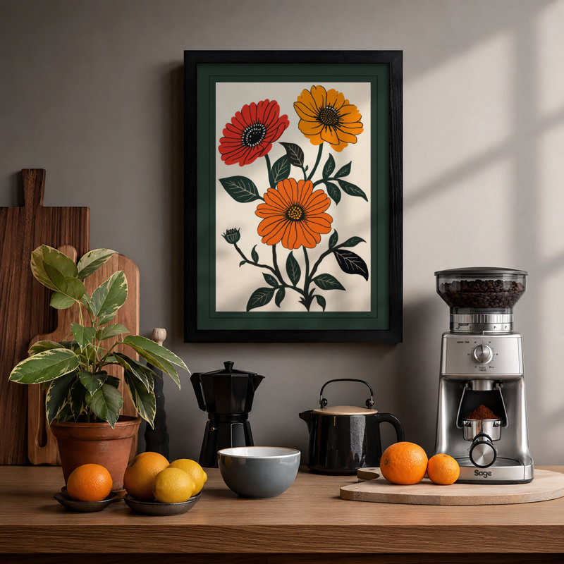 Daisy Study Botanical - Framed Print, Black, A3 - 42.0 x 29.7 cm