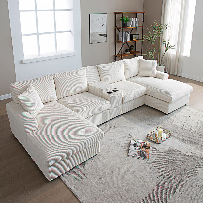 Canapé en U en forme de U, canapé modulaire, très grand canapé Cloud avec console, Beige