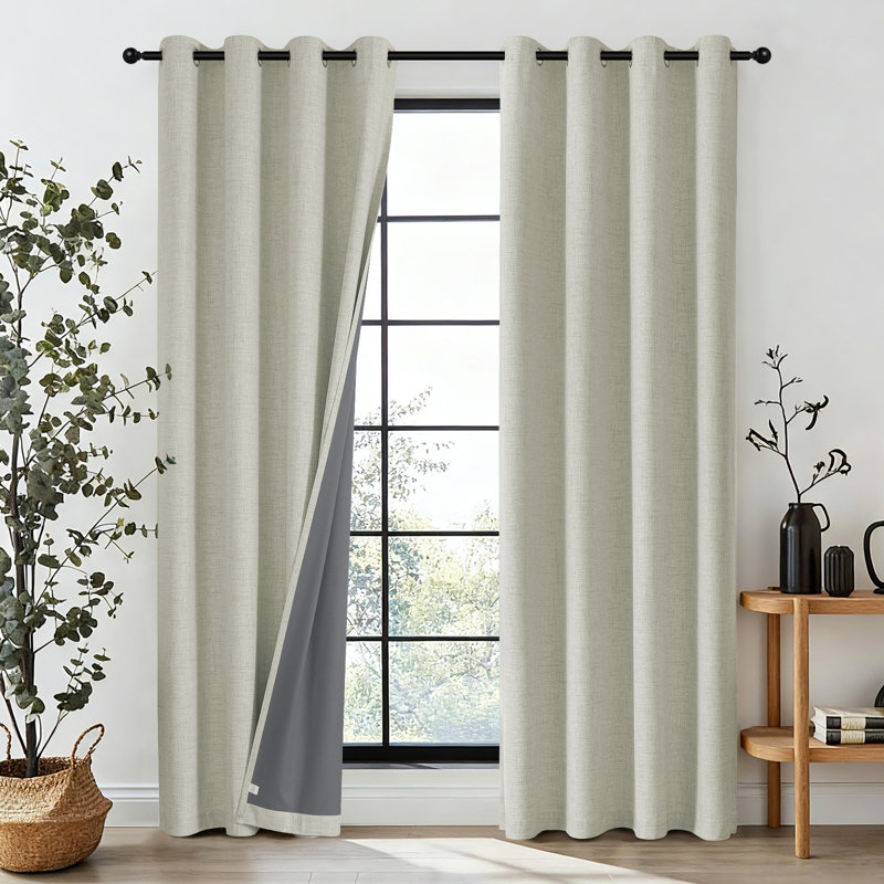 Textured Faux Thermal Insulated & Noise Reducing Grommet Blackout Curtain Panels, Set of 2, 52" W x 84" L, Light Beige