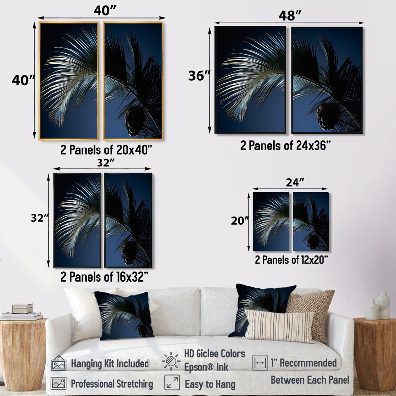 «Palm Leaf Jungle Calm» - art mural surdimensionné palmiers et palmiers, H 20 po x l 24 po, Crème, crème