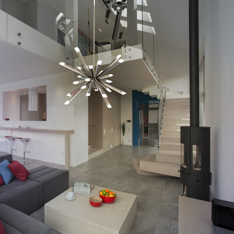 Starburst 24 - Light Sputnik Sphere LED Chandelier, Polished Chrome, 24.7" H x 39.5" W x 39.5" D