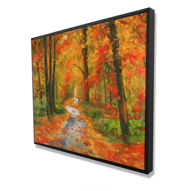Autumn Trail - Toile encadrée orange contemporaine pour la décoration intérieure