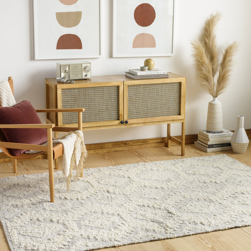 Tapis gris / beige en laine tissé à la main Oldcastle, Rectangle 8 pi x 10 pi