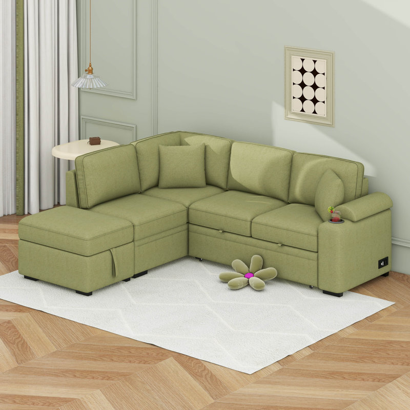 Canapé d'angle modulaire en L avec canapé-lit escamotable en L, Vert