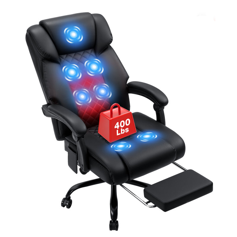 Faux Leather Heated Massage Executive Office Chair Ergonomic Office Chair With Footrest, Black