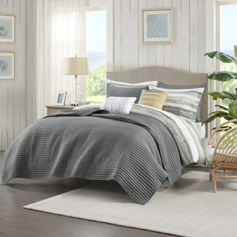 King Yellow Microfiber Seersucker Comforter and Coverlet Set