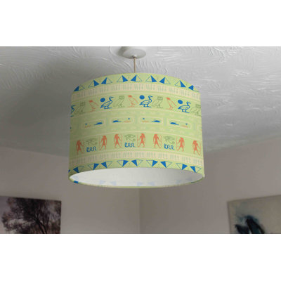 Hieroglyphic Egyptian Language Symbols 25cm H Cotton Drum Pendant Shade ( Uno )