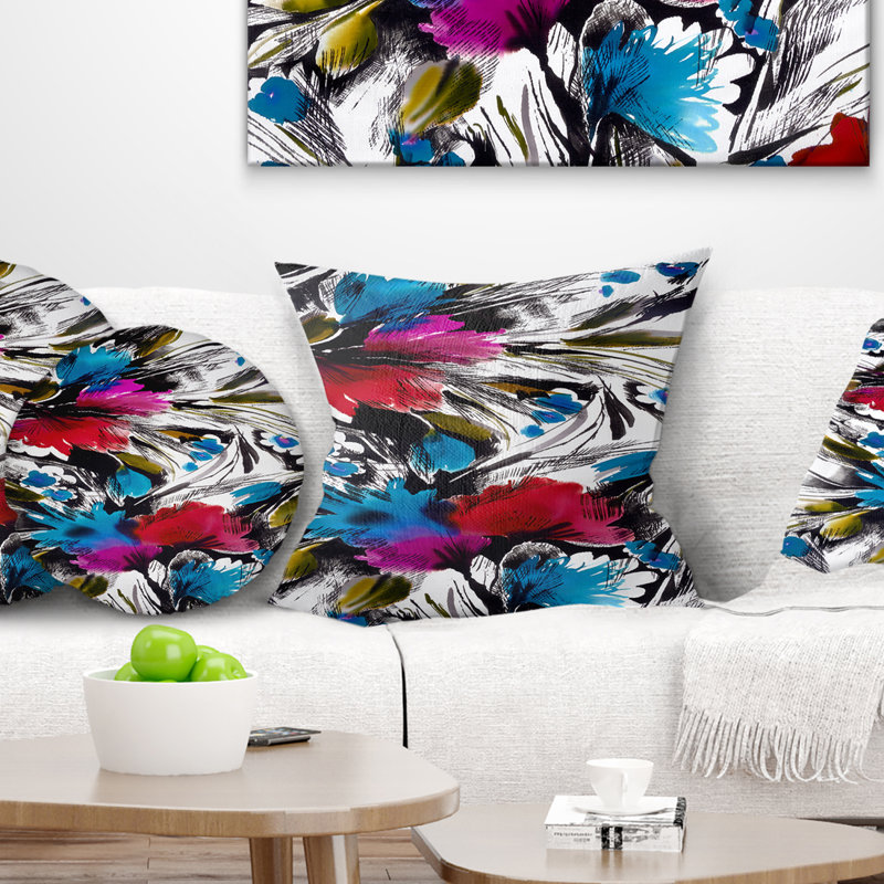 Fleurs avec fusion de couleurs - Coussin imprimé abstrait, 16 po x 1 po, Coussin décoratif