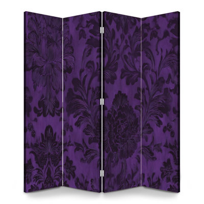 6 Panels Folding Screen Room Divider Royal Elegant Purple Damask Floral Vintage Baroque Style Canvas Screen Room Separator Freestanding Protective Wall Divider Privacy Partition