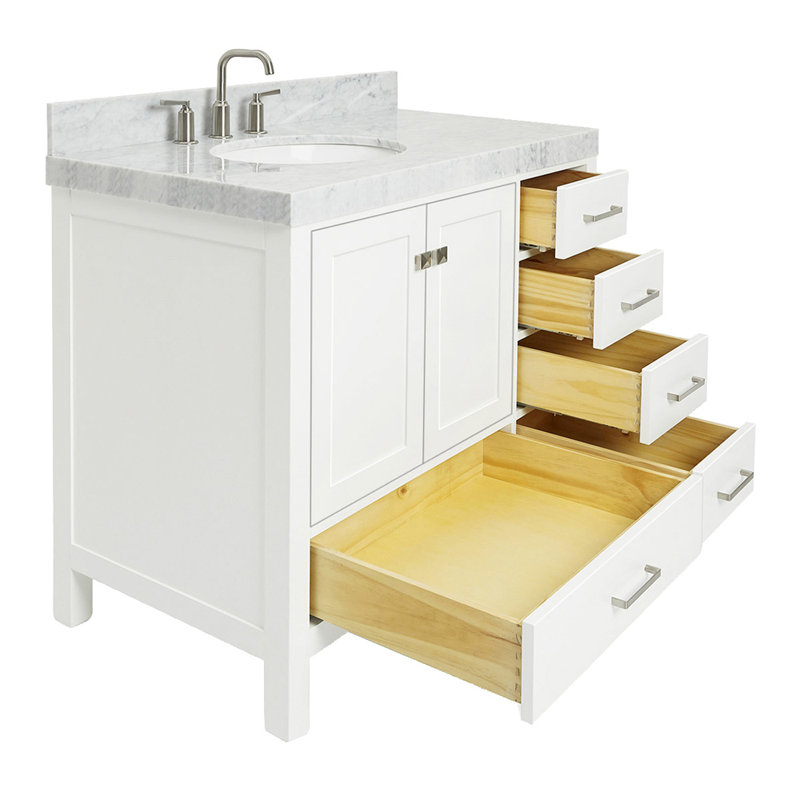 Meuble-lavabo simple 42 po avec comptoir Cambridge, Gauche, Oval, Blanc / nickel brossé
