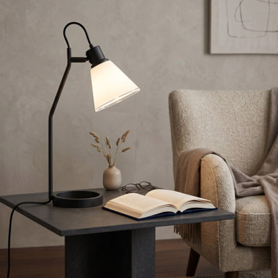20" Modern Desk Lamp with Frosted Glass Shade, Space-Saving Ring Base Table Lamp for Home Office, Bedroom & Nightstand