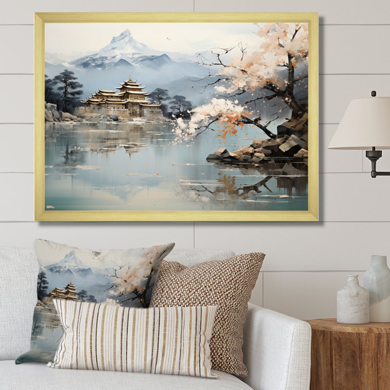 Art asiatique paysage impérial II - art mural asiatique, H 30 po x l 40 po, Doré, Cadre photo unique
