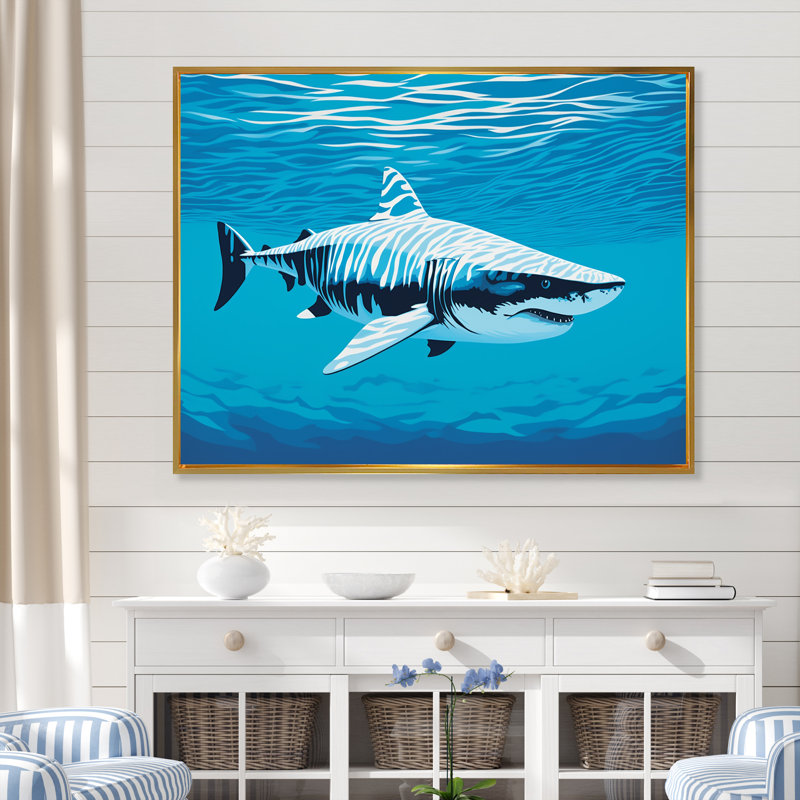 " Tiger Shark Territory ", 12" H x 20" W x 1" D, Gold Floater Framed