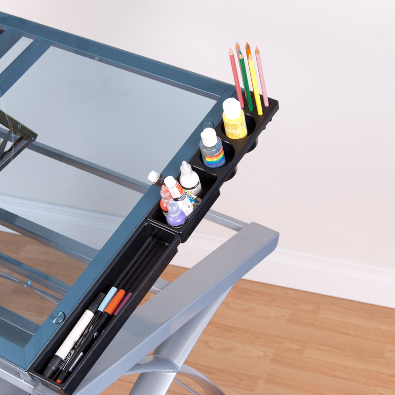 Futura 59'' Black Metal and Clear Glass Drafting Table with Storage