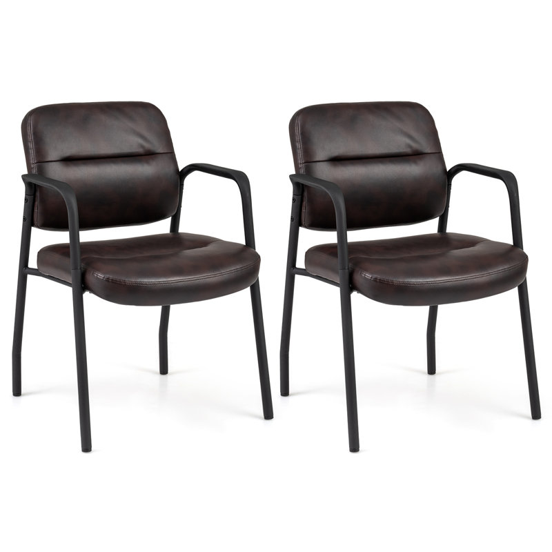Waiting Room Chair No Wheels Set Of 2 With Integrated Armrests-Brown