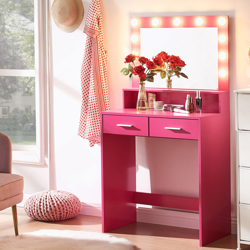 Ensemble de meuble-lavabo avec miroir et lumières réglables, avec de grands tiroirs et un rangement à plusieurs niveaux pour une chambre à coucher organisée
